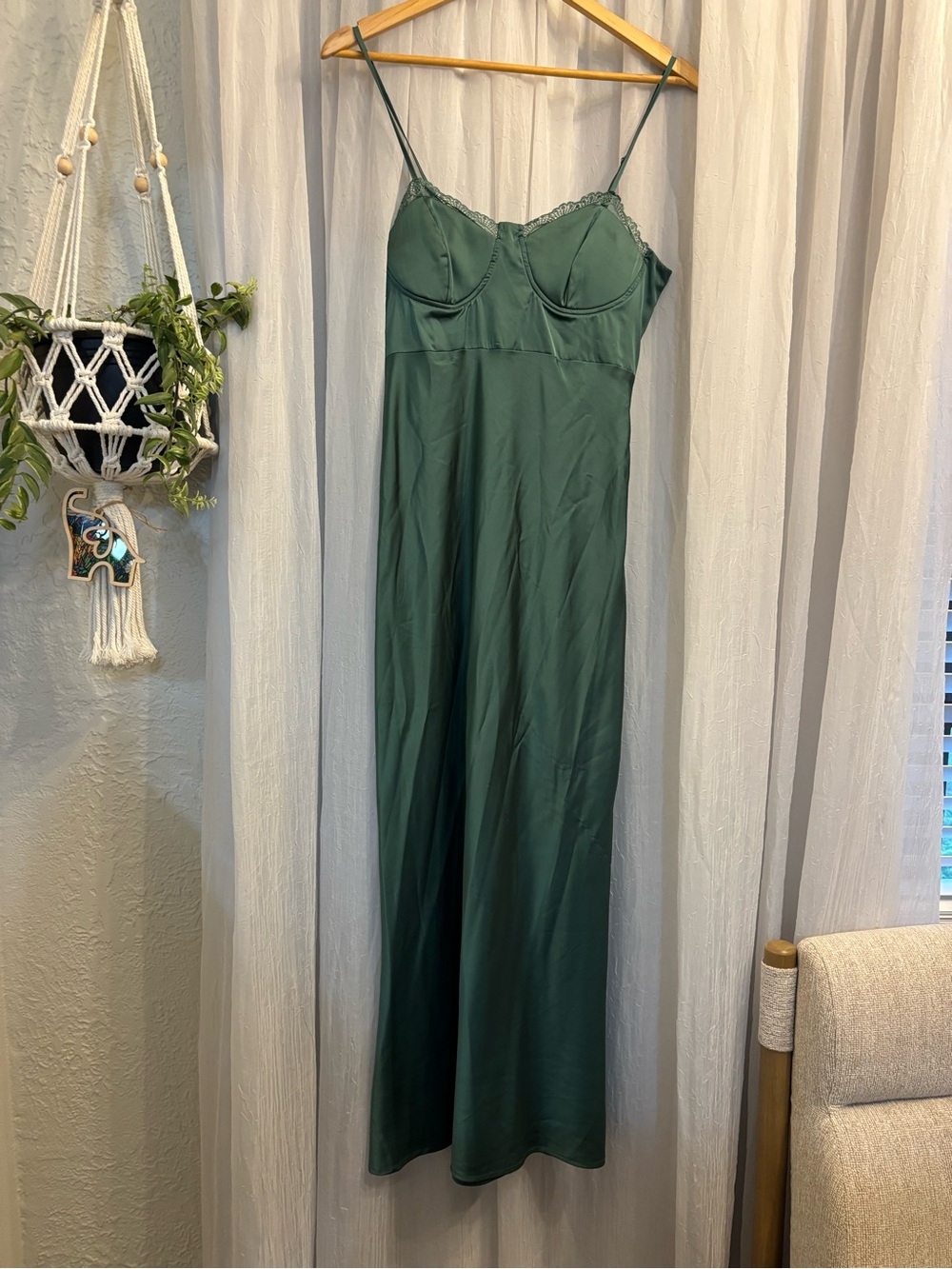 Emerald Green Satin Dress